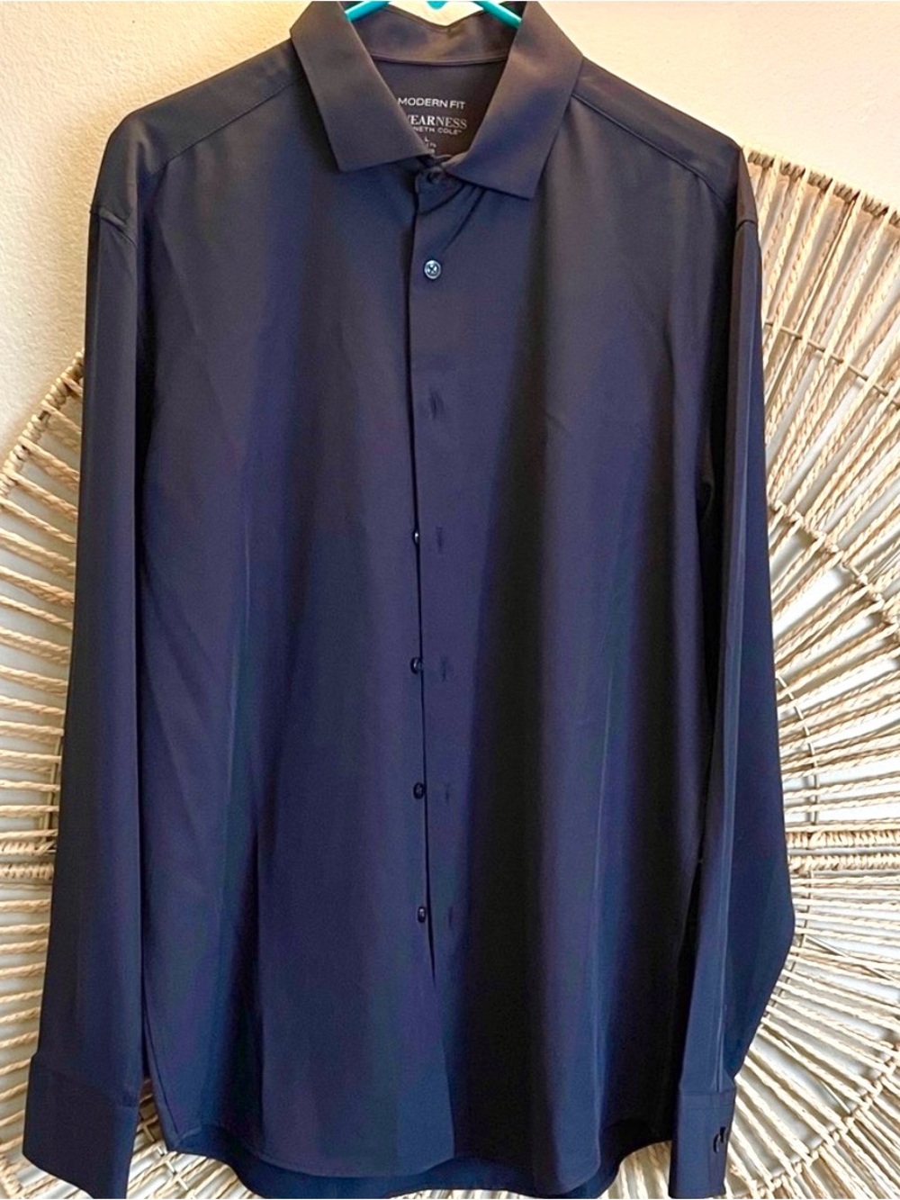 Mens Kenneth Cole Modern Fit Navy Casual Dress Shirt Long Sleeve Size L